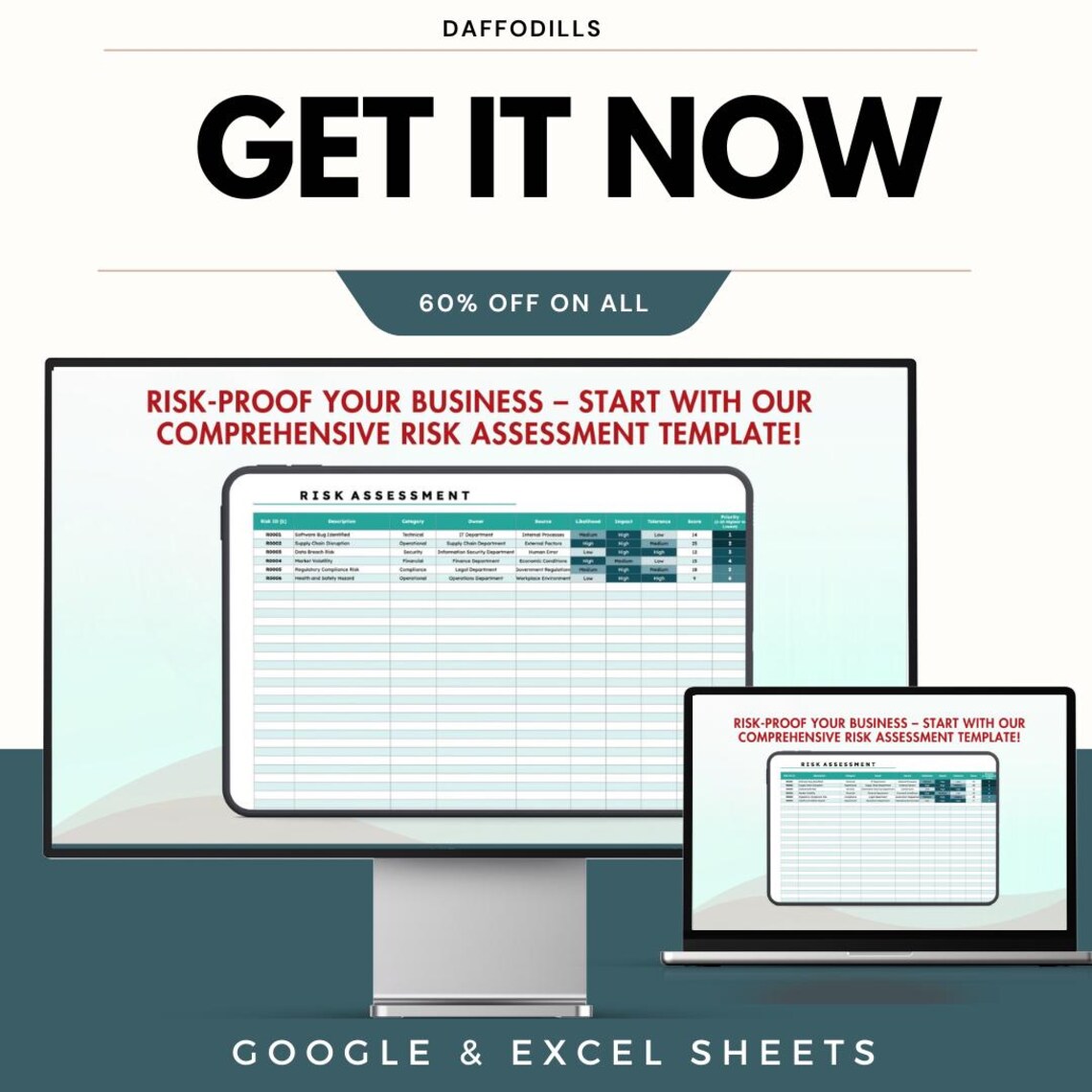 Risk Assessment Template, Excel & Google Sheets Risk Register, Business ...