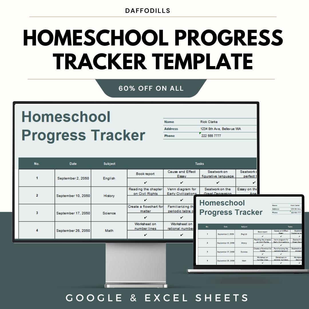 Homeschool Progress Tracker Template - Google & Excel Sheets for Easy