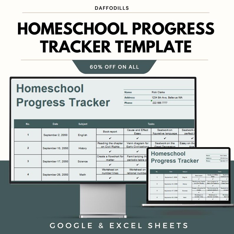 Subject Review Tracker Homeschool Progress Tracker Template - Google & Excel Sheets for Easy ...