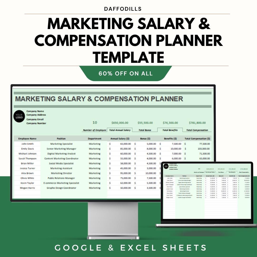 Compensation Event Tracker Marketing Salary & Compensation Planner Template | HR Salary Structure ...