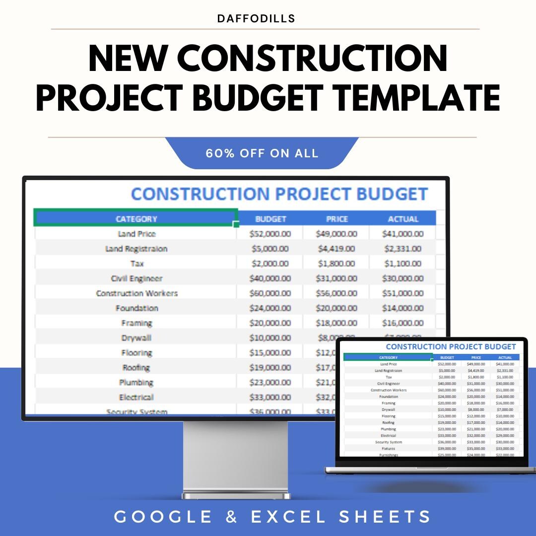 New Construction Project Budget Template, Excel & Google Sheets Cost ...