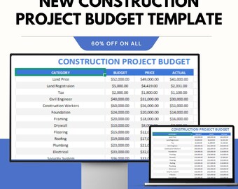 New Construction Project Budget Template, Excel & Google Sheets Cost Tracker, Building Expense Planner, Contractor Budget Tool