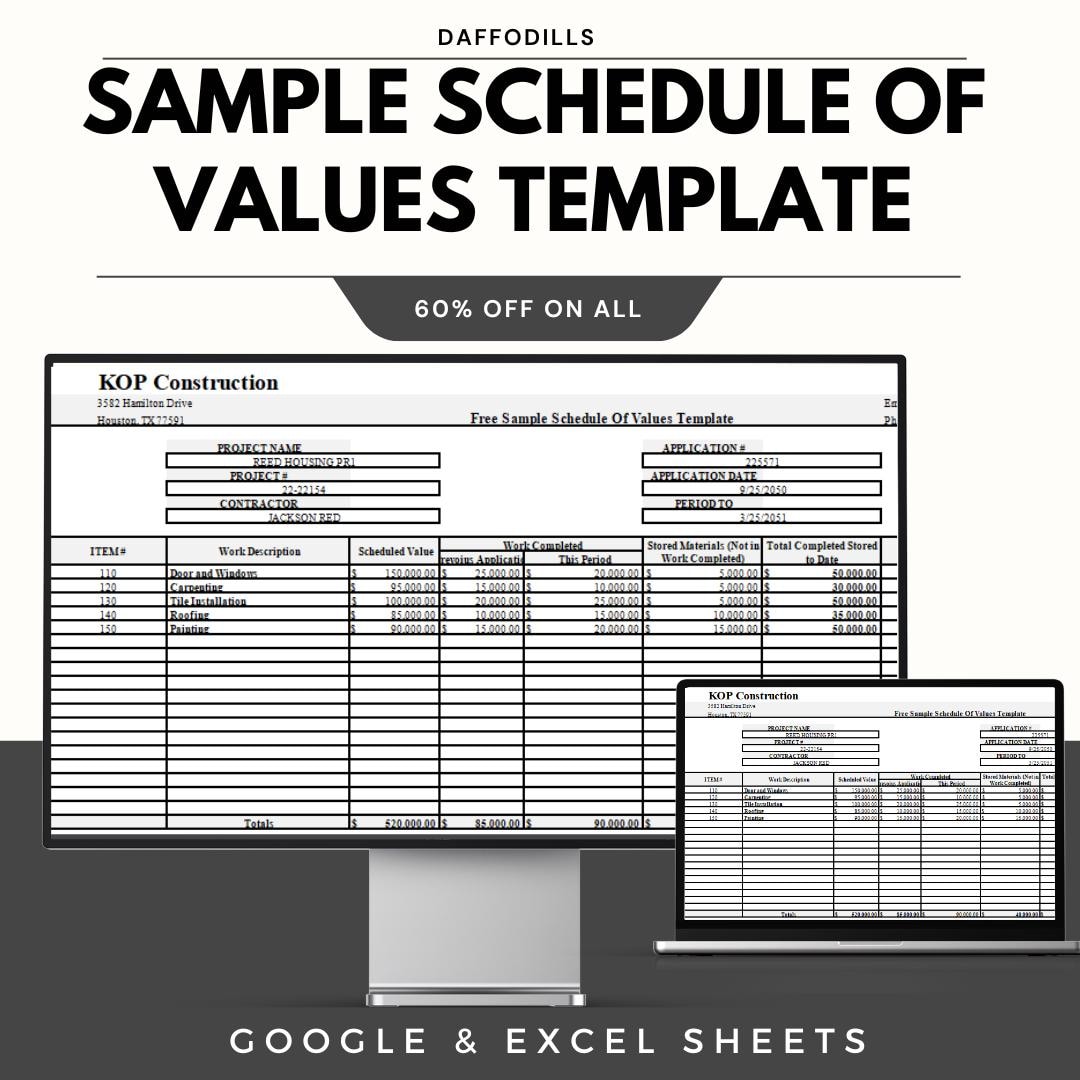 Sample Schedule of Values Template, Construction SOV Sheet, Project ...