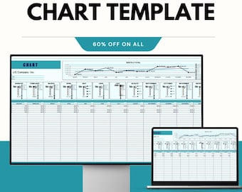 Plantilla de gráfico para hojas de cálculo de Google y Excel, visualización de datos personalizable, gráficos y diagramas dinámicos para análisis financiero.