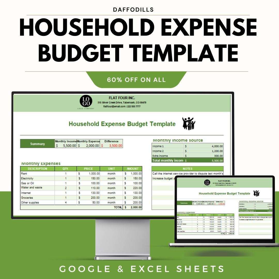 Household Expense Budget Template, Monthly Budget Planner, Google ...