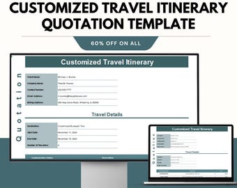Plantilla de cotización de itinerario de viaje personalizado, Excel y Hojas de cálculo de Google, Creador de planes de viaje, Propuesta de viaje a medida, Plantilla de desglose de costos