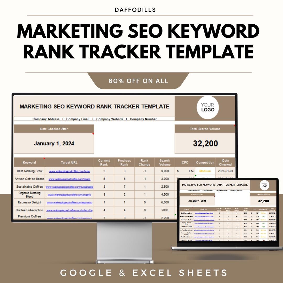 SEO Keyword Rank Tracker, Search Ranking Template, SEO Reporting Sheet ...
