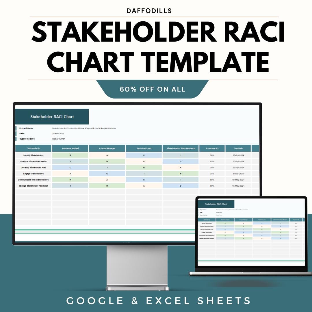 Stakeholder RACI Chart Template, Project Responsibility Matrix, Excel ...