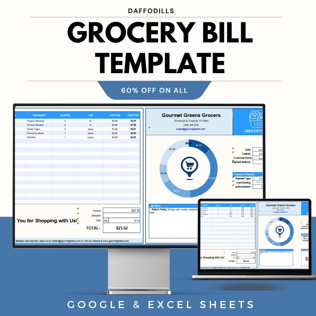Grocery Bill Template | Google Sheets & Excel Receipt Format | Editable ...