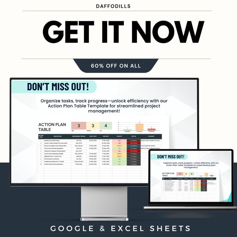 Action Plan Table Template, Project Task Tracker, Google Sheets & Excel ...