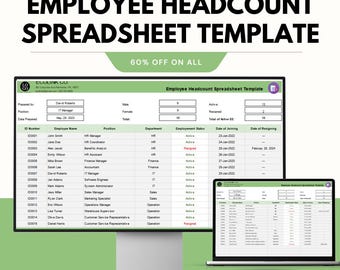 Plantilla de hoja de cálculo de recuento de empleados - Hojas de cálculo de Google y Excel - Herramienta de gestión de empleados