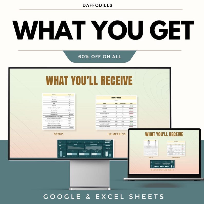 Metrics Dashboard Template, Google Sheets HR KPI Tracker, Excel HR ...