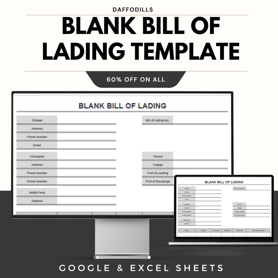 Blank Bill of Lading Template for Google Sheets & Excel, Shipping Form ...