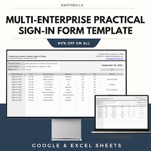 Mall för inloggningsformulär för flera företag, närvarospårare för anställda, besökslogg, HR Excel Google Sheets-mall