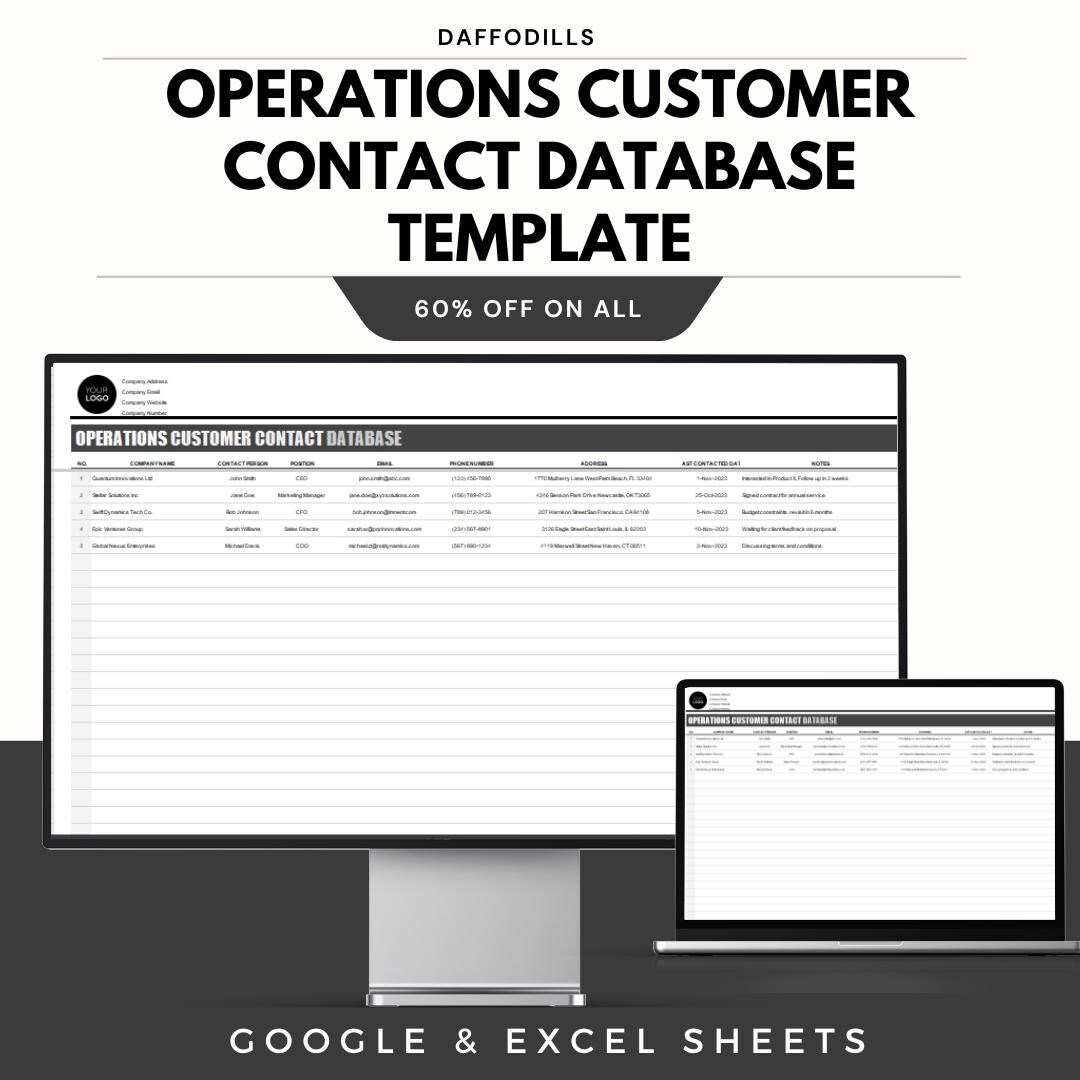 Operations Customer Contact Database Template, Excel Google Sheets CRM ...