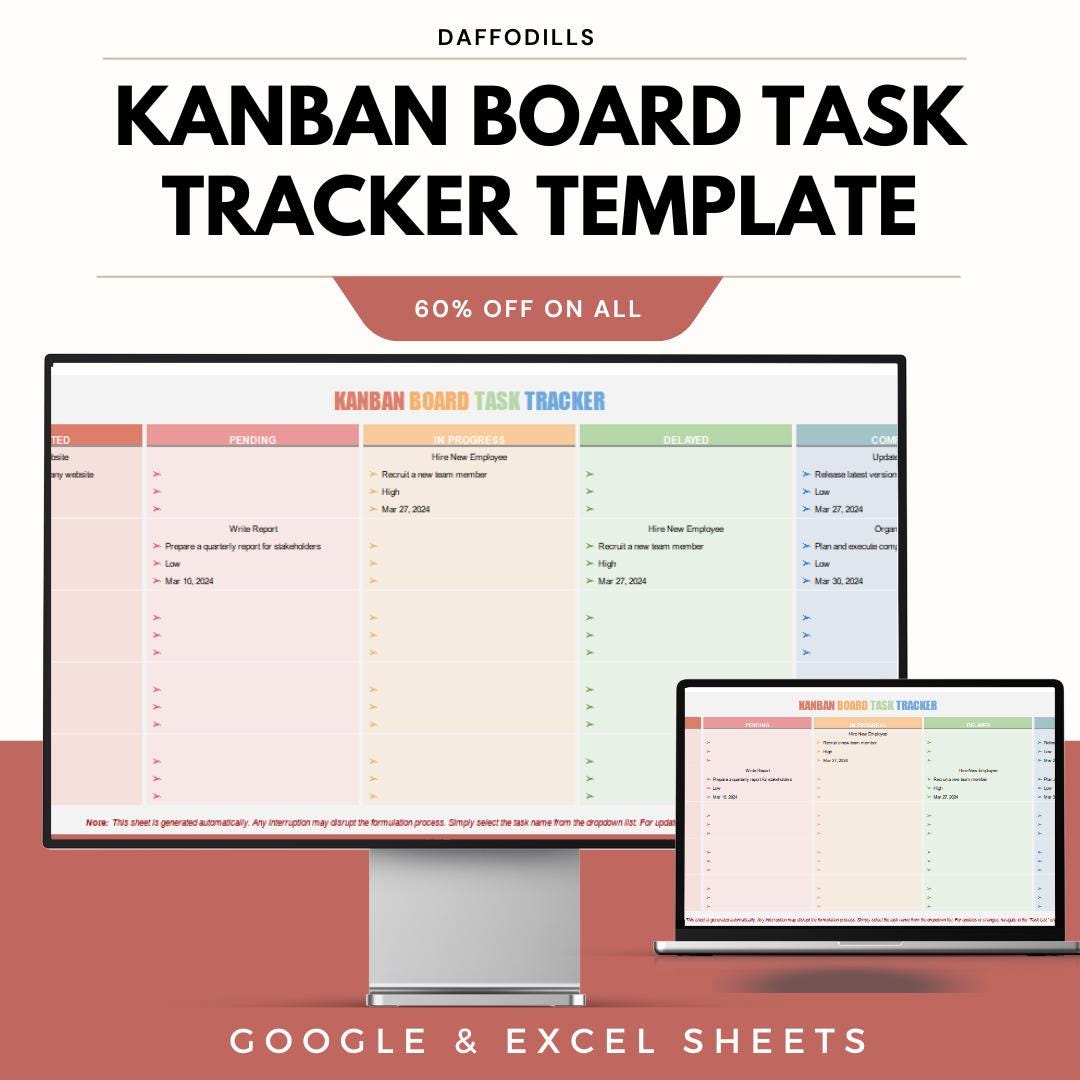 Kanban Board Task Tracker Template, Project Management Excel, Google ...