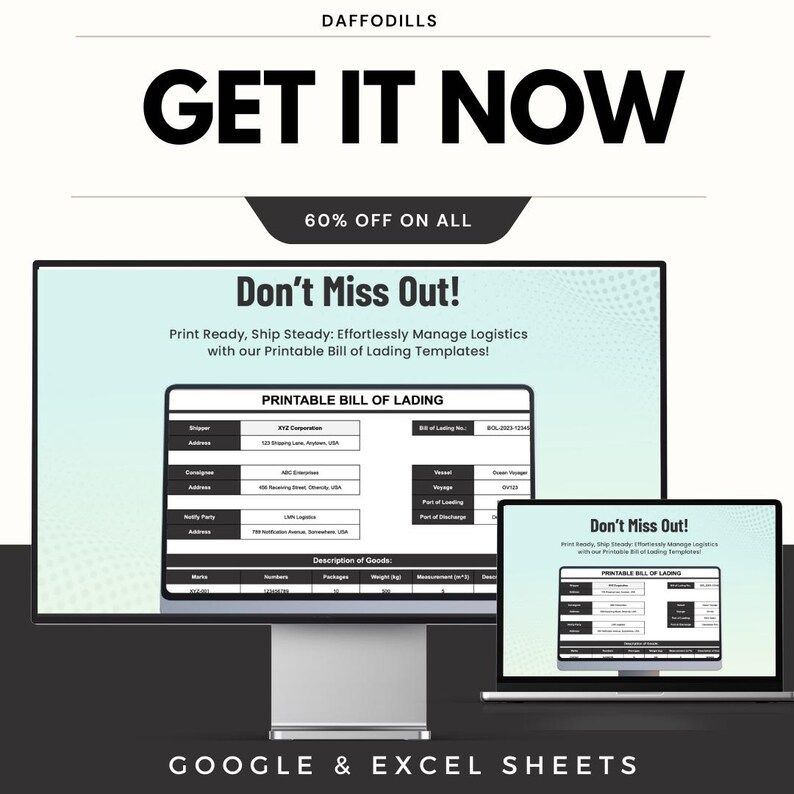 Printable Bill of Lading Template | Google Sheets and Excel | Shipping ...