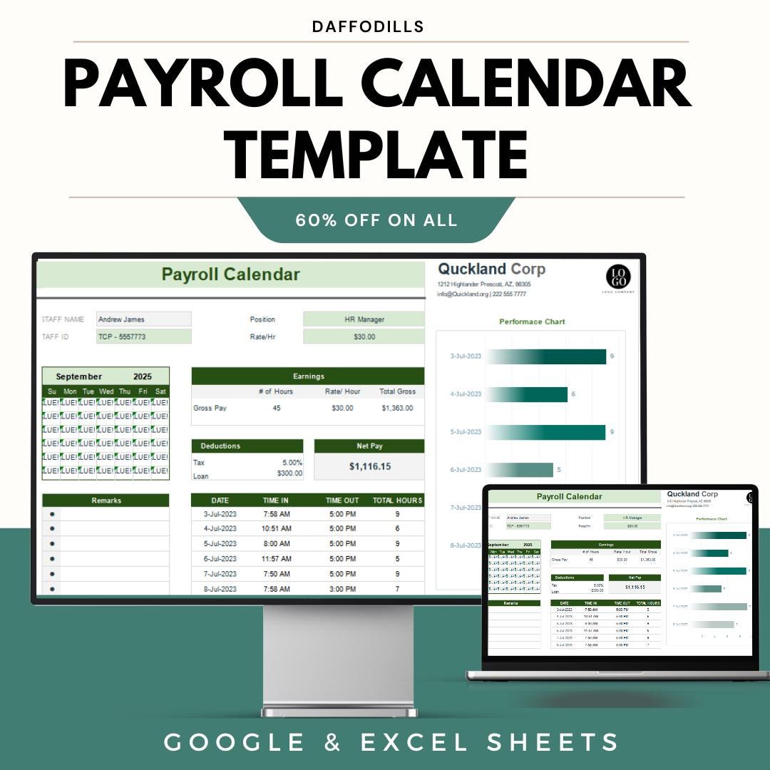 Payroll Calendar Template | Employee Pay Schedule and Salary Tracker ...