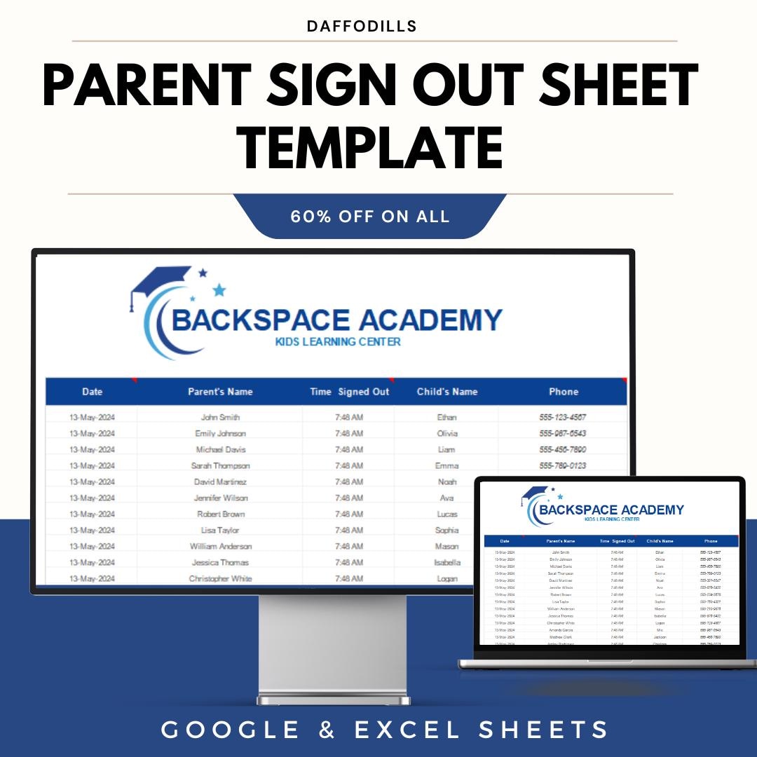 Parent Sign Out Sheet Template, Child Pickup Log Excel, Google Sheets ...