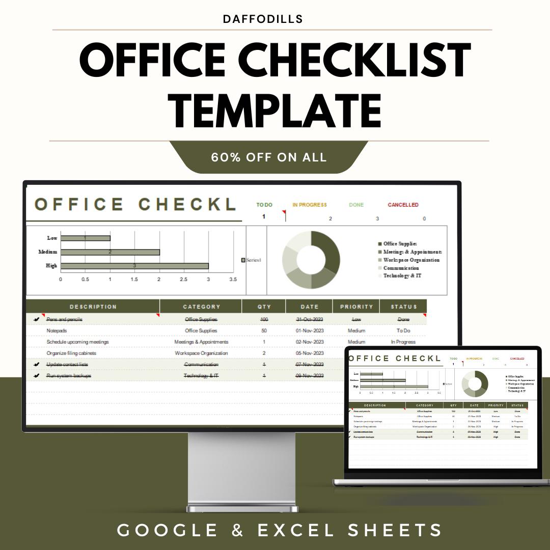 Office Checklist Template | Google Sheets and Excel | Task Management ...