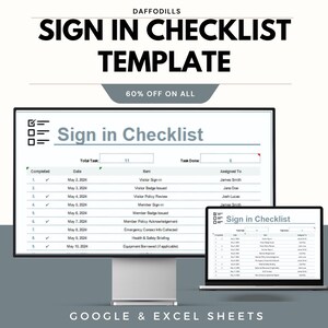 Mall för inloggningschecklista, inloggningsblad för besökslogg, närvaroregister för anställda, Google Sheets och Excel-spårare