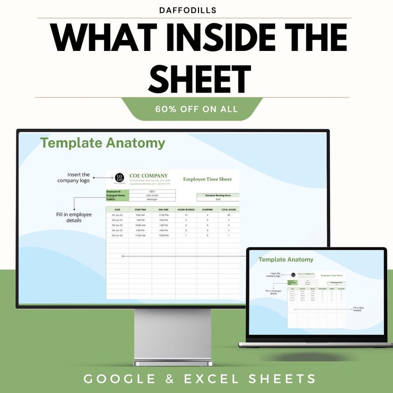 Employee Timesheet Template | Google and Excel Sheets | Employee Hours ...