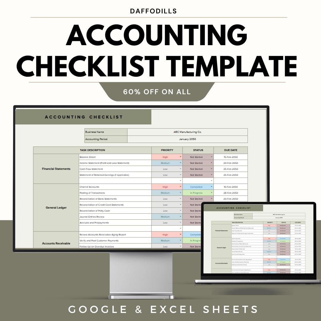 Accounting Checklist Template | Financial Task Tracker Spreadsheet ...