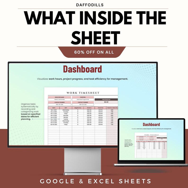 Work Timesheet Template, Employee Time Tracking Spreadsheet, Google ...