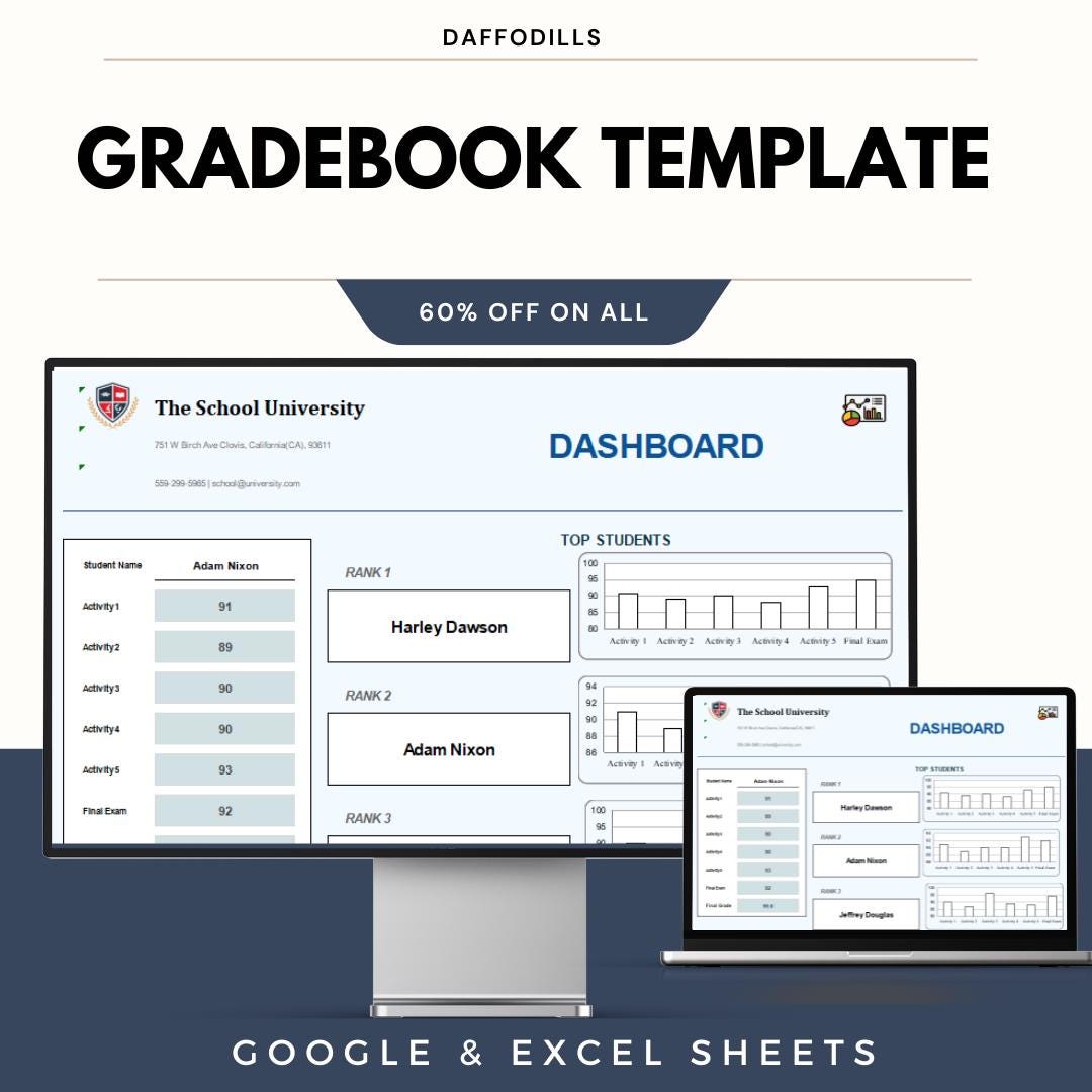 Gradebook Template, Teacher Gradebook Spreadsheet, Student Grade ...