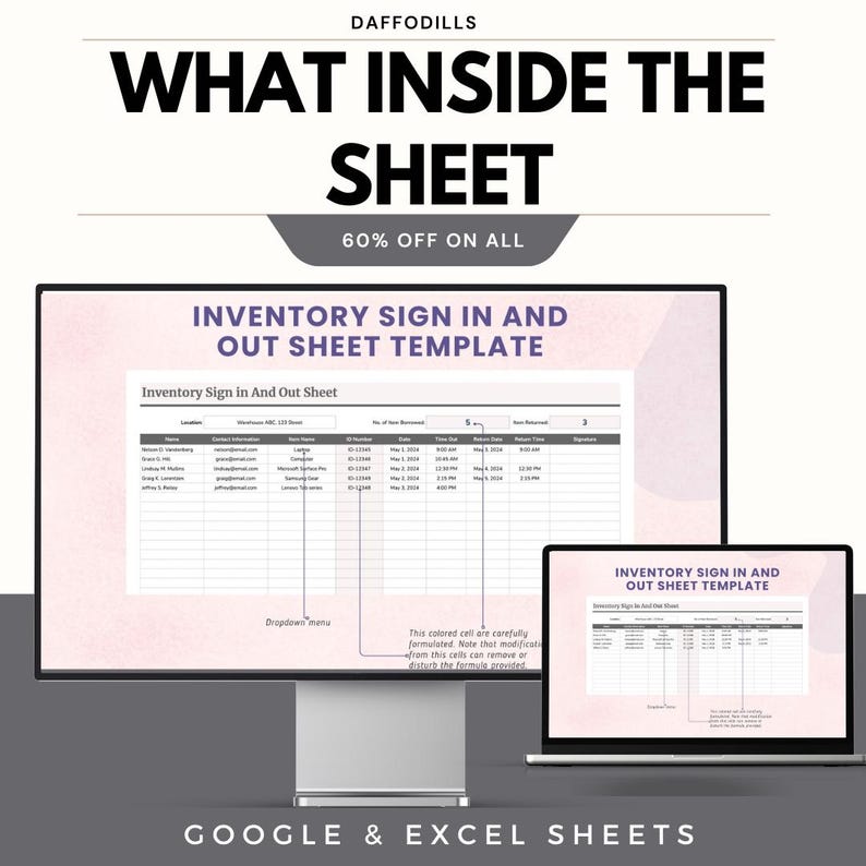Inventory Sign in and Out Sheet Template, Excel Google Sheets Tracker ...