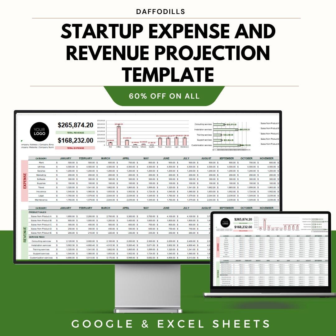 Startup Expense and Revenue Projection Template, Business Financial ...