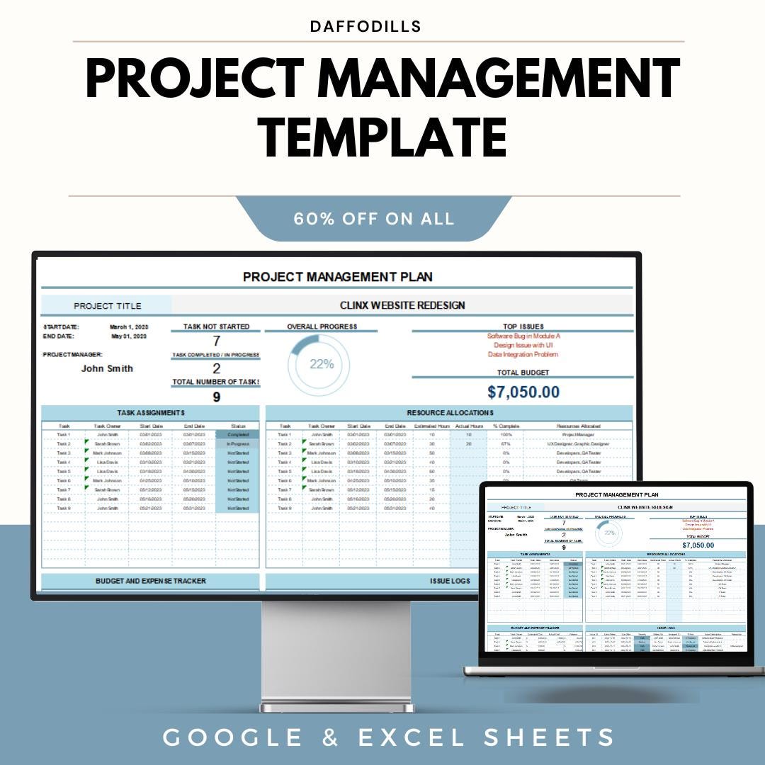 Project Management Template, Task Tracker Spreadsheet, Project Planner ...