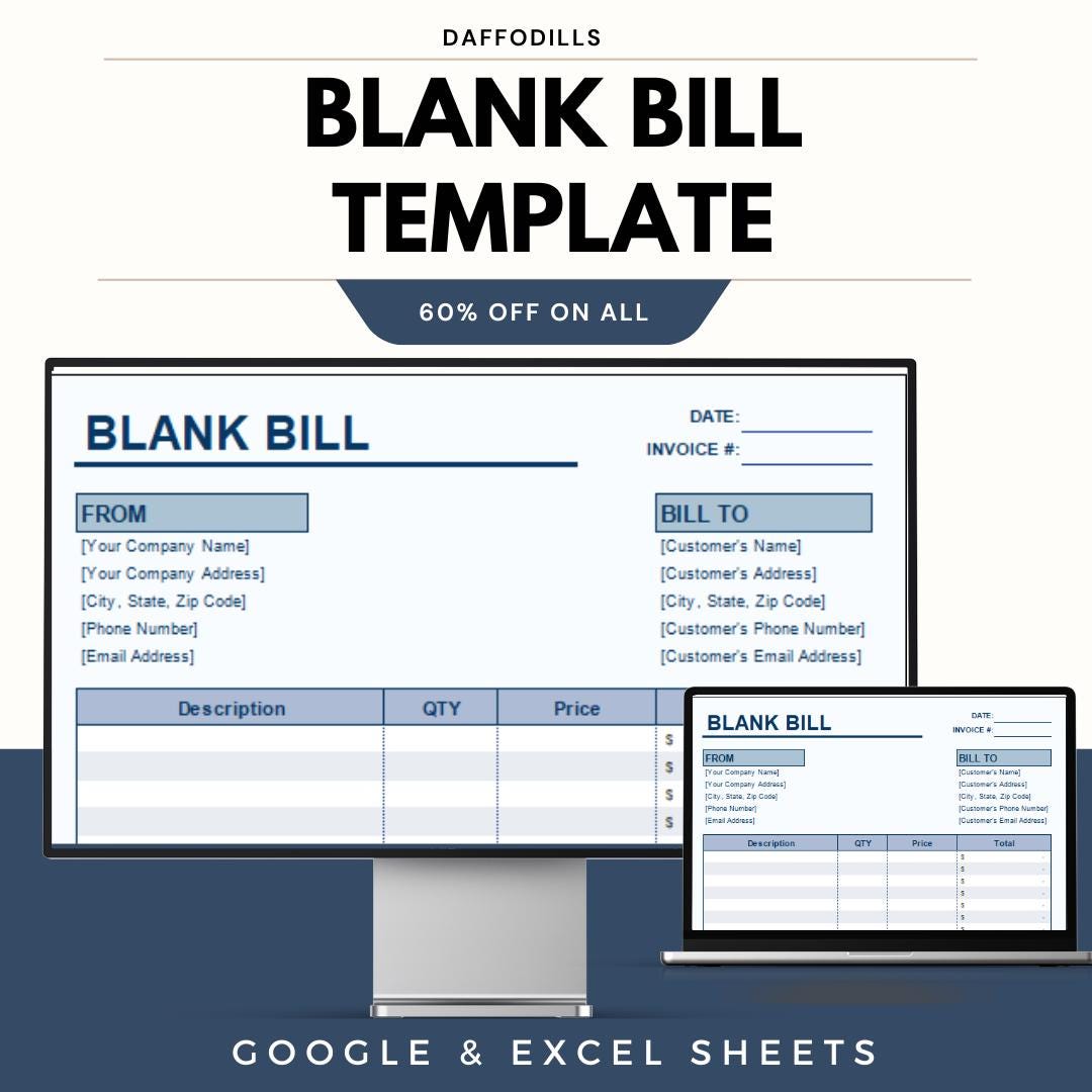 Blank Bill Template, Editable Invoice Template, Excel & Google Sheets ...