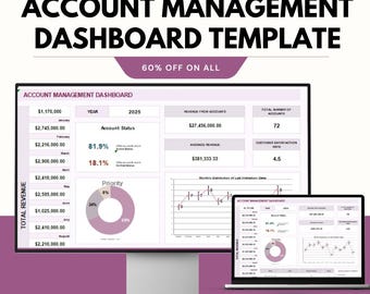 Account Management Dashboard | Business Performance and Financial Tracking Template - Excel & Google Sheets