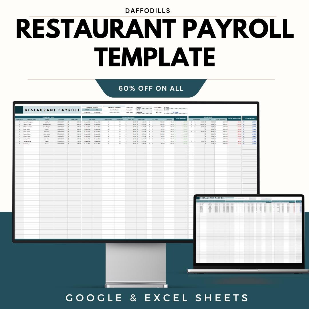 Restaurant Payroll Template, Google Sheets and Excel Staff Salary ...