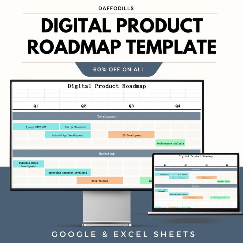 Digital Product Roadmap Template – Google & Excel Sheets for Project ...