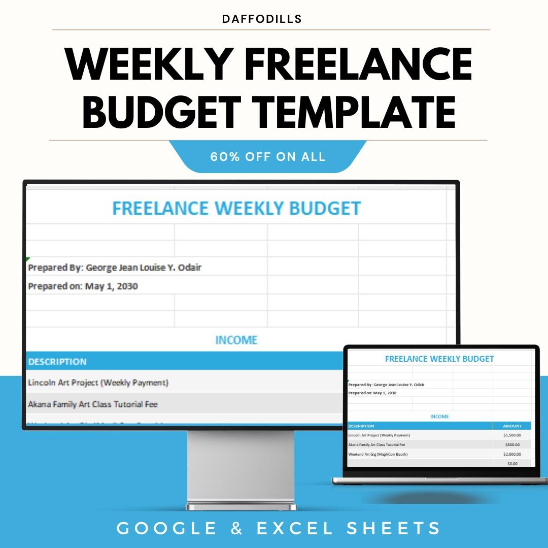Weekly Freelance Budget Template, Google Sheets Budget Planner, Excel Income Expense Tracker ...