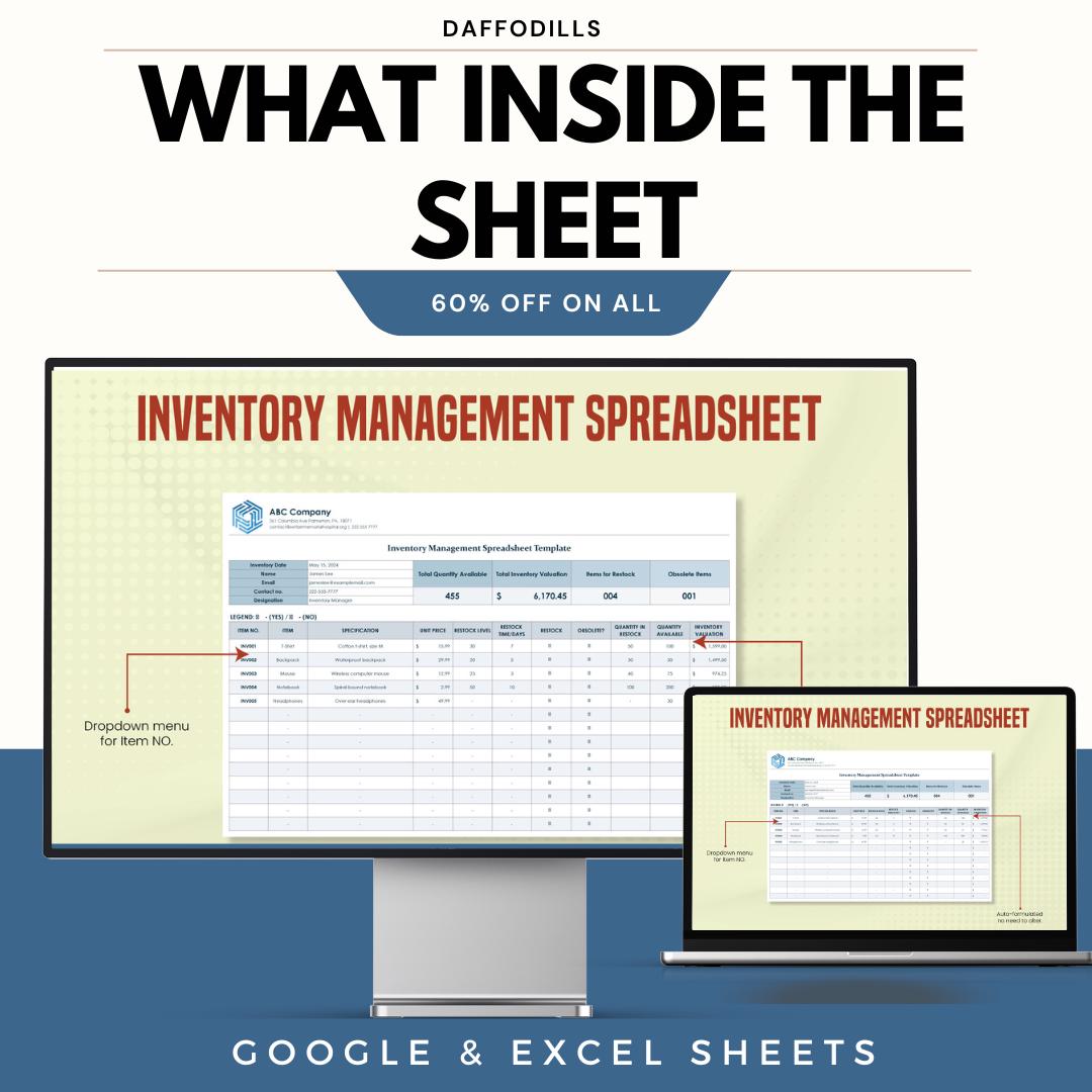 Inventory Management Spreadsheet Template, Excel & Google Sheets, Stock ...