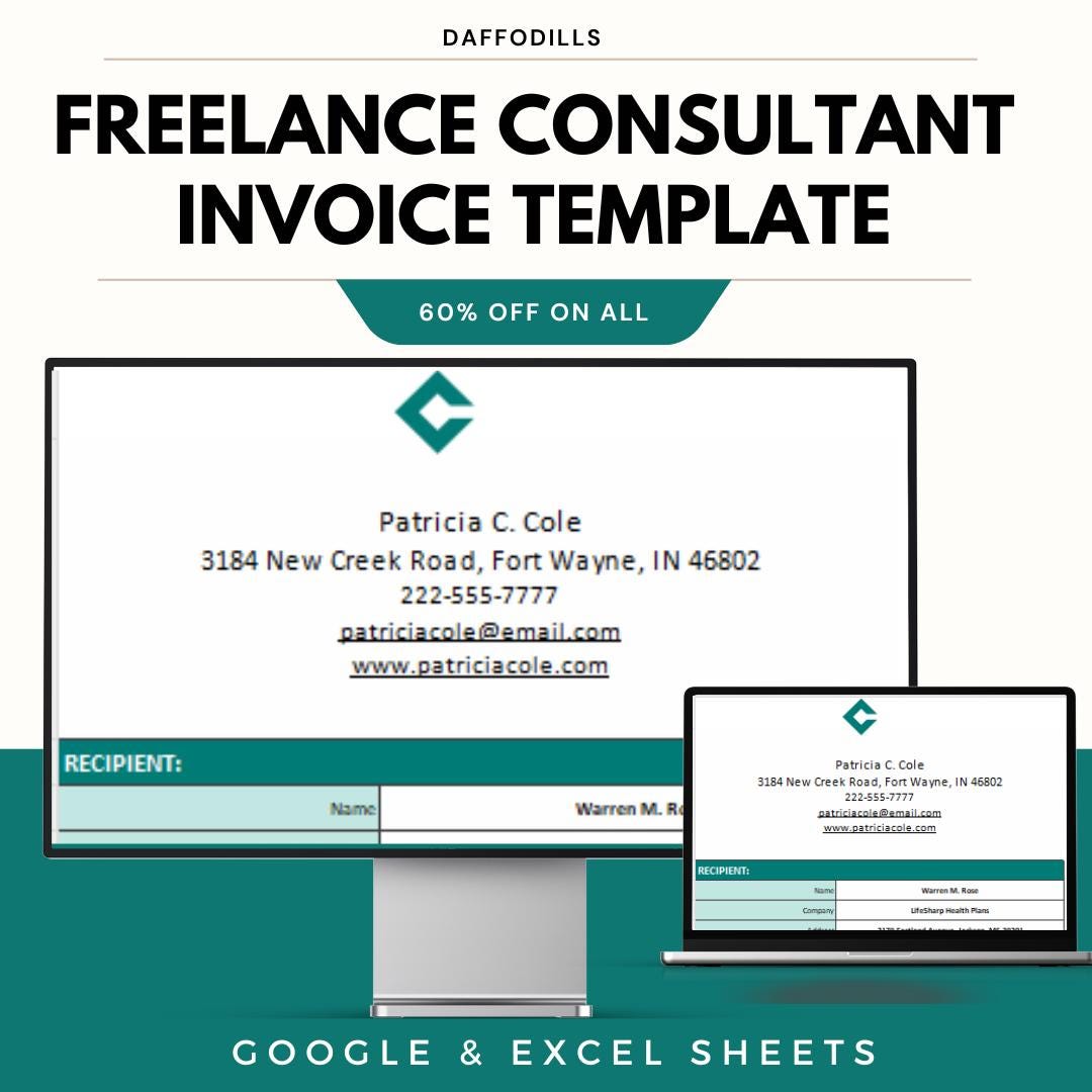 Freelance Consultant Invoice Template, Editable Excel Google Sheets ...