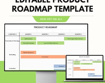 Editable Product Roadmap Template - Google and Excel Sheets - Timeline-Based Product Planning | Customizable & User-Friendly |