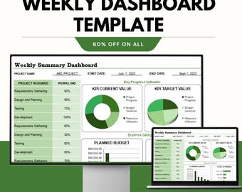 Wöchentliche Dashboard-Vorlage, KPI Dashboard Excel, Google Sheets Project Tracker, Business Performance Dashboard, Projektmanagement