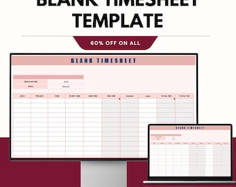 Plantilla de hoja de horas en blanco, registro de horas de trabajo de empleados, hoja de horas de Excel y Google Sheets para nómina y asistencia