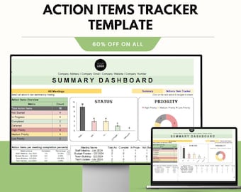 Administration Meeting Action Items Tracker Template | Task and Meeting Management - Excel & Google Sheets