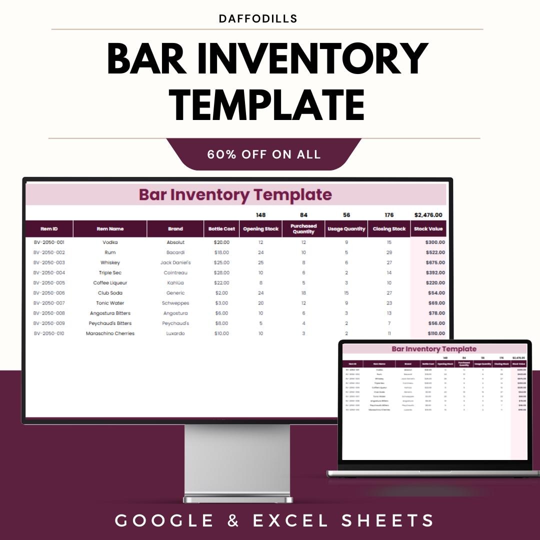 Bar Inventory Template, Bar Stock Spreadsheet, Liquor Inventory Tracker ...