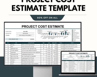 Project Cost Estimate Template, Construction Budget Planner, Excel and Google Sheets Project Estimator