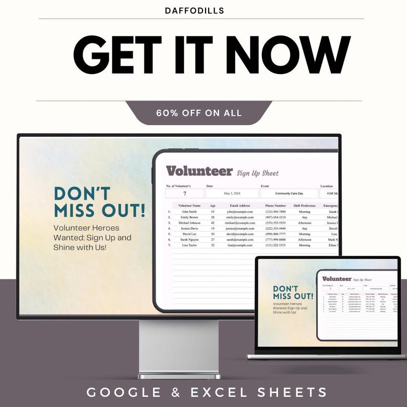 Volunteer Sign up Sheet Template, Nonprofit Event Volunteer Log ...