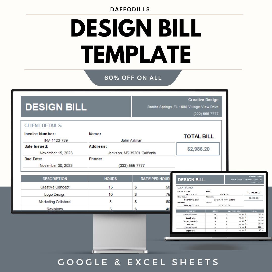 Design Bill Template, Editable Invoice for Designers, Creative Billing ...