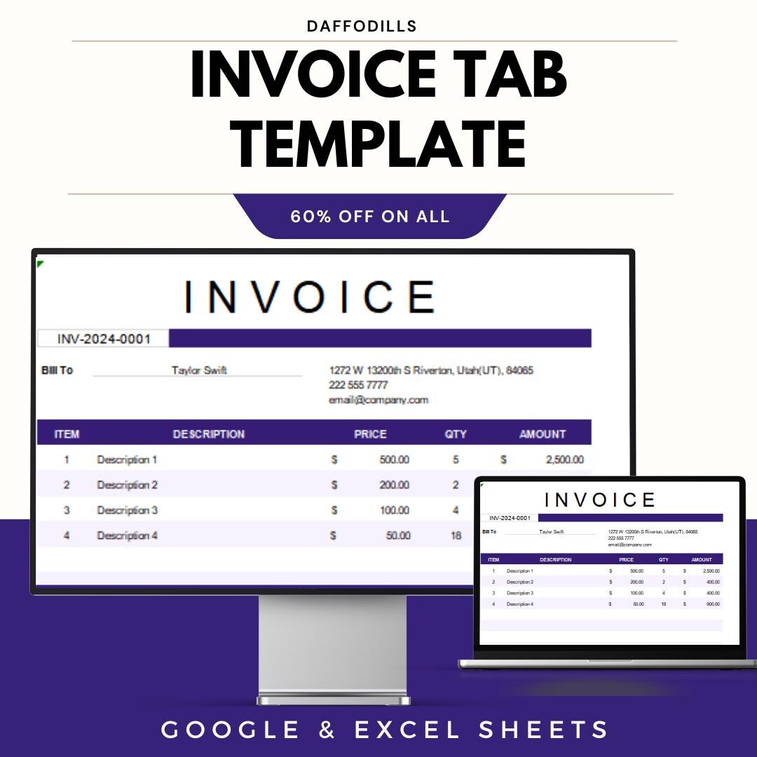 Invoice Tab Template, Simple Business Invoice Sheet, Google & Excel ...