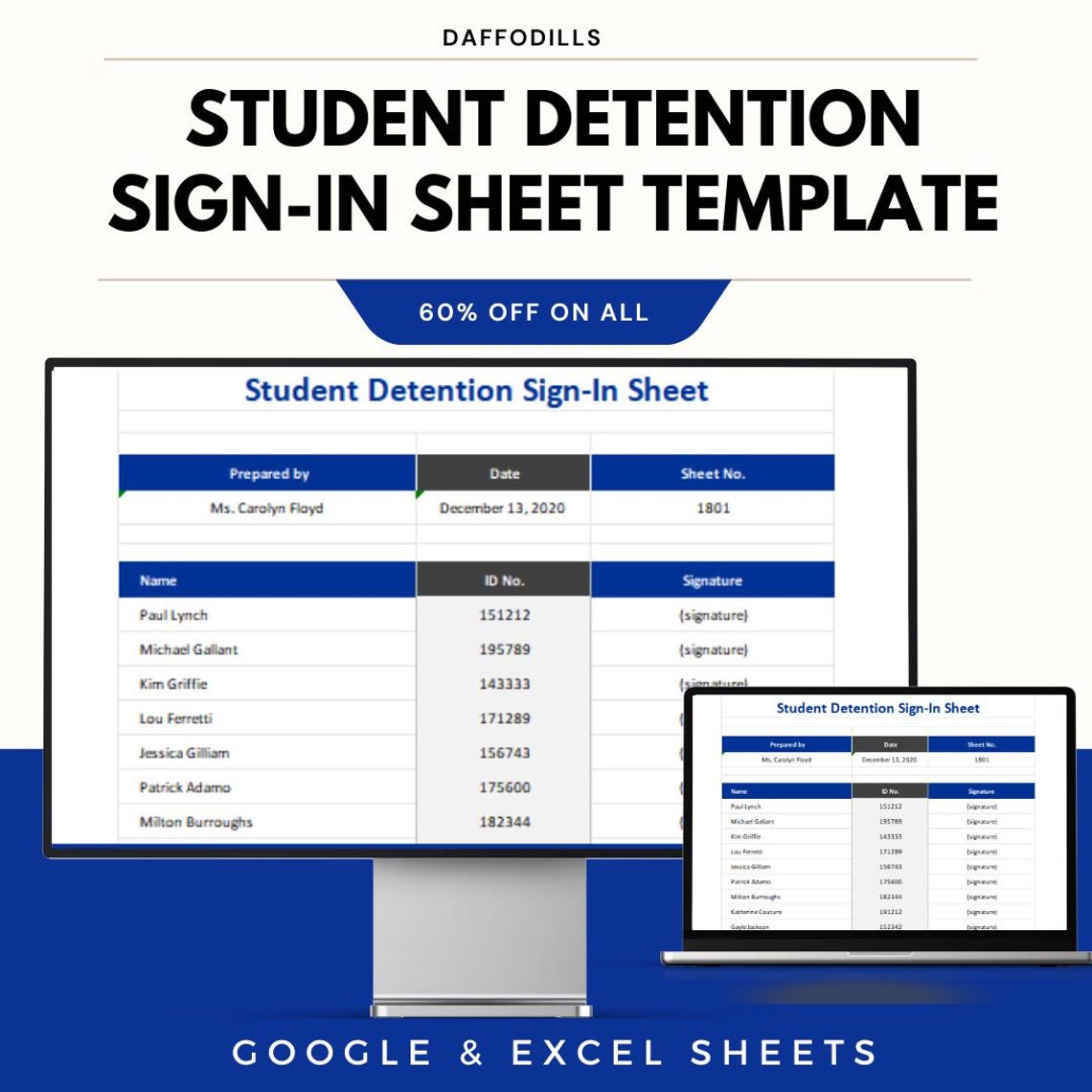 Student Detention Sign-in Sheet Template, Editable Attendance Log for ...