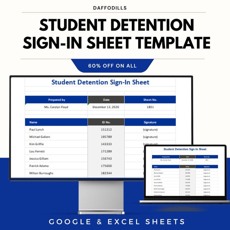 Student Detention Sign-in Sheet Template, Editable Attendance Log for ...